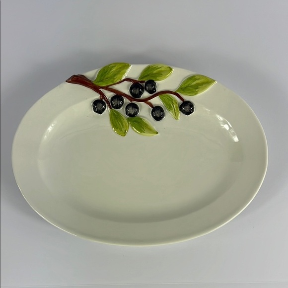 San Marco Nove Italy Majolica Fruit Blueberry Salad Plate Oval Appetizer - Picture 1 of 6